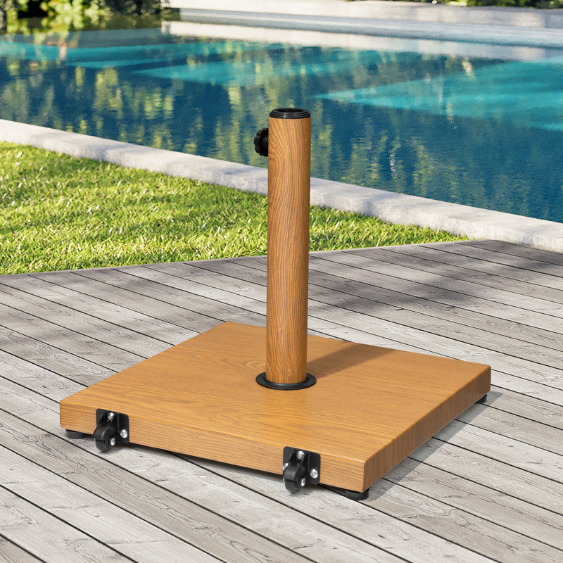 40 lb Base de parasol autoportante en béton avec roues, teck, Teck / 40 lb