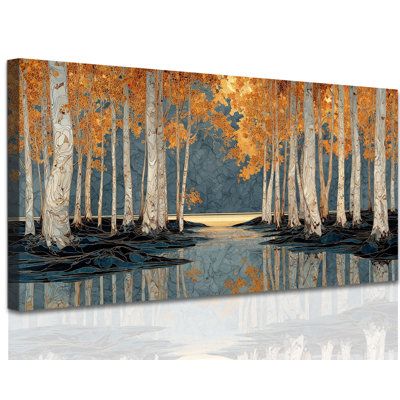  Art mural sur toile de grand bouleau, impression de paysage rustique, paysage, forêt moderne, peinture sereine en bouleau, décoration murale panoramique surdimensionnée horizontale pour le bureau de la chambre à coucher, 12 po x 24 po