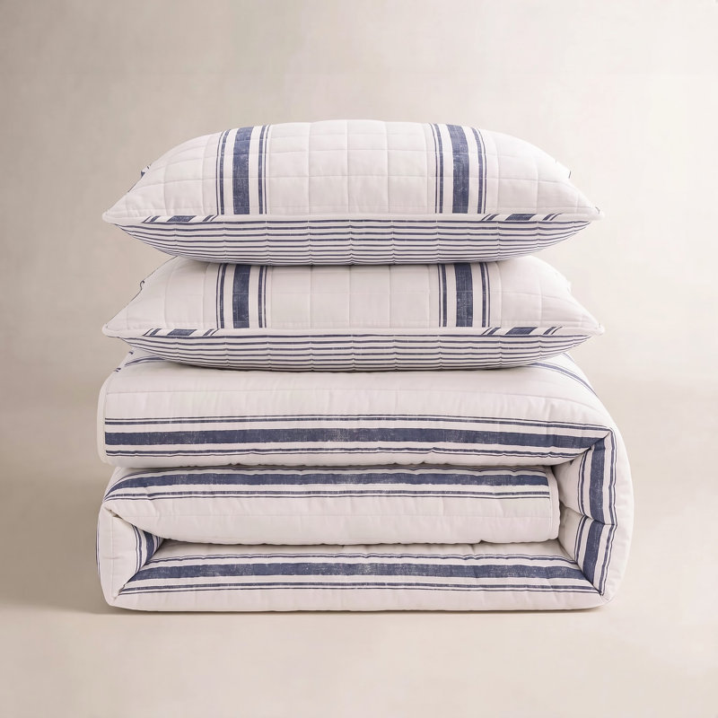 Ensemble de courtepointe 100% coton Fonti, Bleu marine