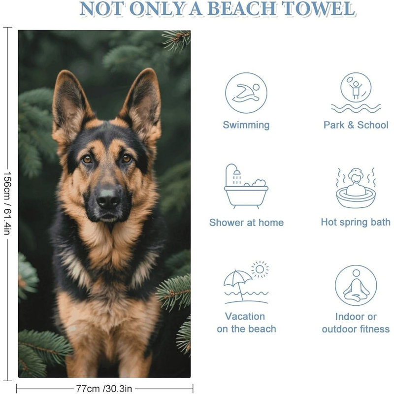 Serviette de plage berger allemand en microfibre à séchage rapide, 36 x 72 po