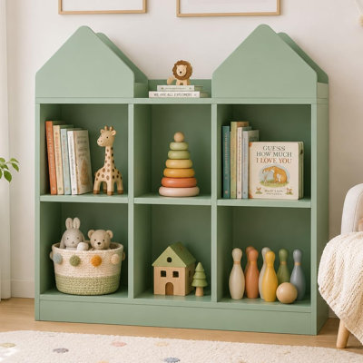 Bibliothèque pour enfants en forme de maison, bibliothèque pour maison de poupée et organisateur de rangement pour jouets, armoire de rangement d'inspiration Montessori pour chambre d'enfant, salle de jeux, chambre de bébé, classe et jardin d'enfants