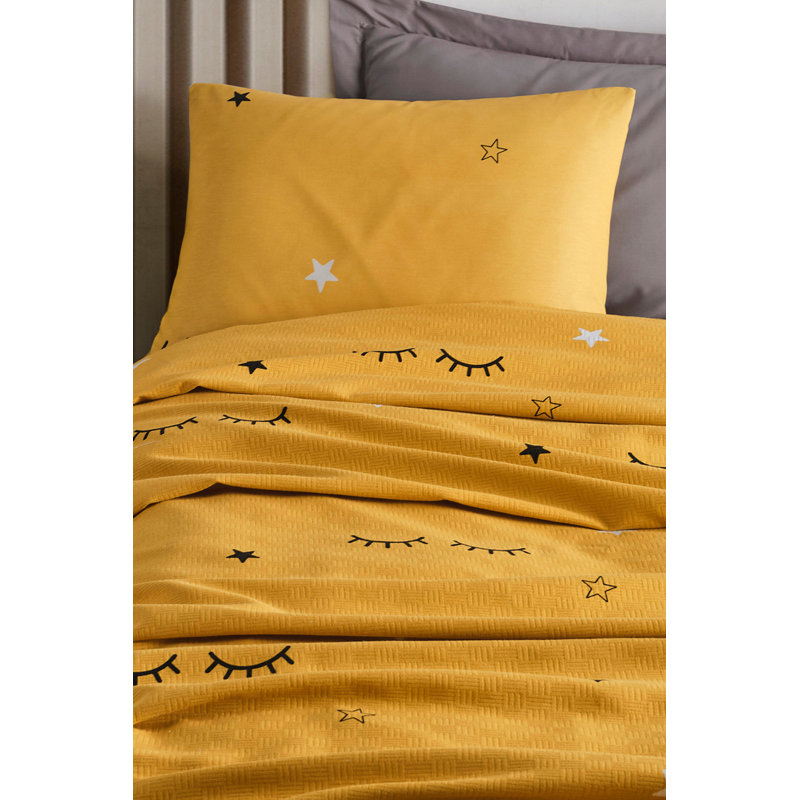 Ensemble de pique et taie d'oreiller simple 100% coton de qualité supérieure, jaune et noir | Pique 63,0 po x 92,5 po, taie d'oreiller 19,7 po x 27,6 po | 280 g / m², 142 fils, lavable à la machine | Literie douce et durable pour plus de confort et de style