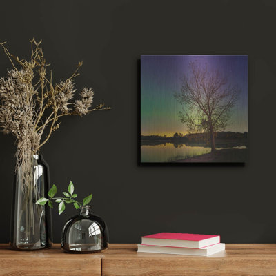  «Tree Under Aurora Borealis» par Epic Portfolio, art mural en métal, 12 po x 12 po