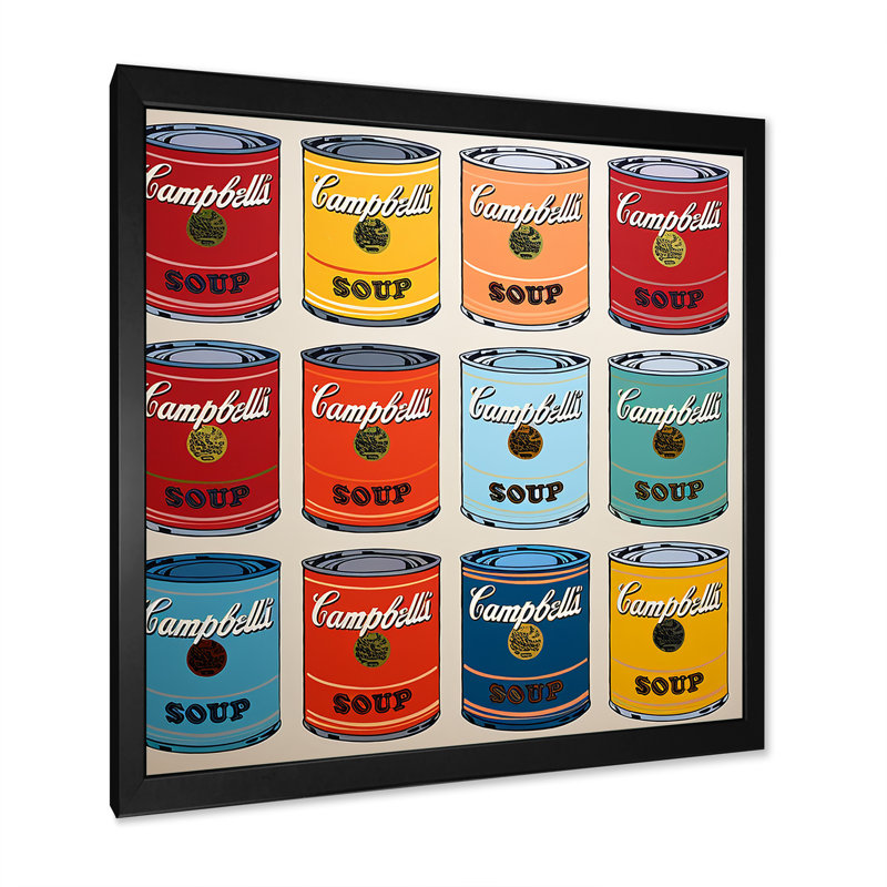 Pop Art Soup Collage II - Milk, reproduction d'art encadrée, H 16 po x l 16 po x P 1 po, Cadre simple noir