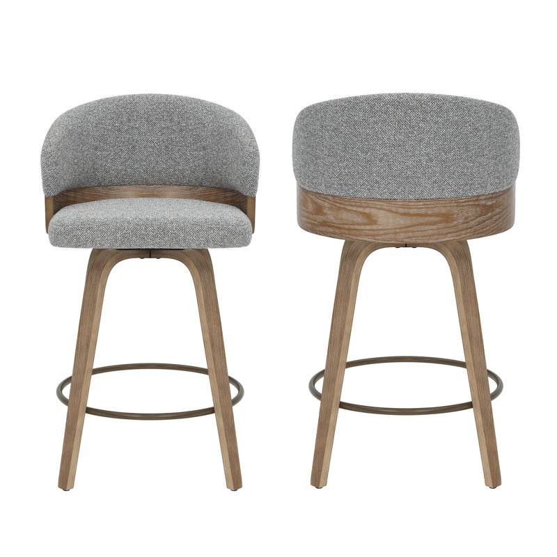 Tabouret de comptoir pivotant 26 po avec structure en bois, Counter Stool (26” Seat Height),  Siège gris / structure en chêne
