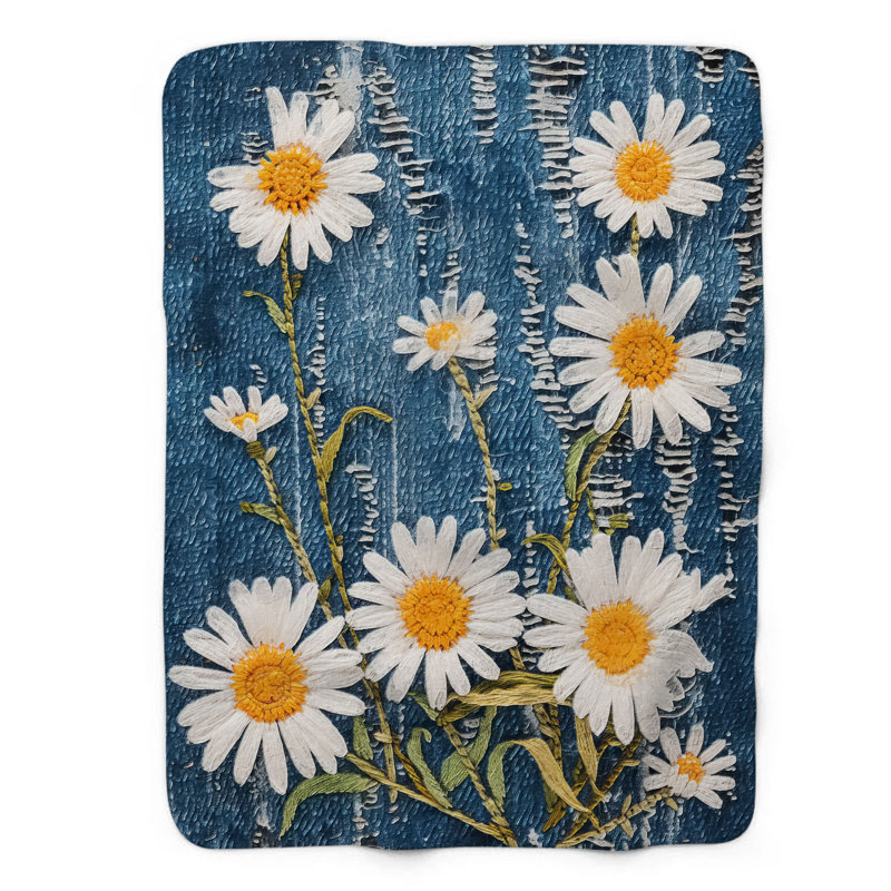 Denim Daisies - jeté en sherpa de qualité supérieure 1 pièce, L 50 po x L 60 po