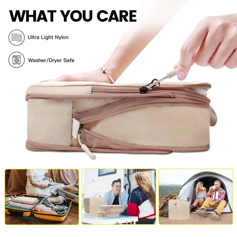 Organisateur de voyage compressible extensible avec articles de toilette transparents et sac à dos