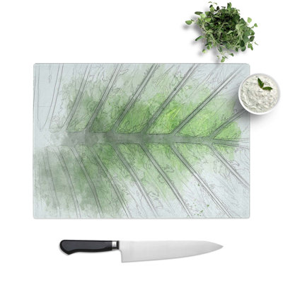 Glass Green Leaf Lines in Abstract Chopping Board