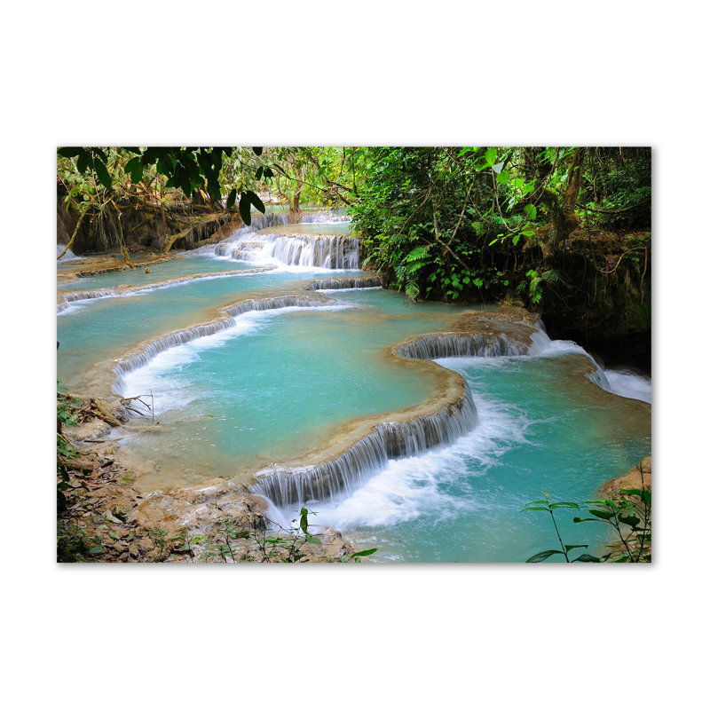 Waterfall In The Forest - Print, 70cm H x 100cm W x 4cm D, Glass