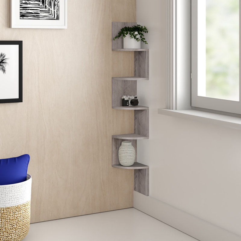 Carol 127.5cm H x 20cm W Corner Bookcase, Gray