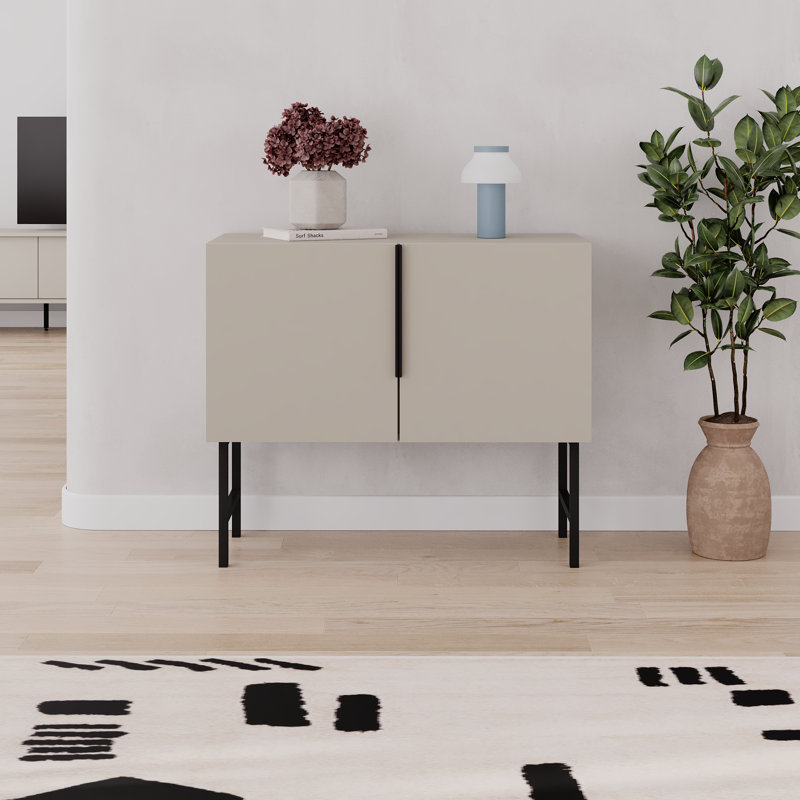  Modern Console Cabinet With Black Metal Legs, Living Room, Sandstone