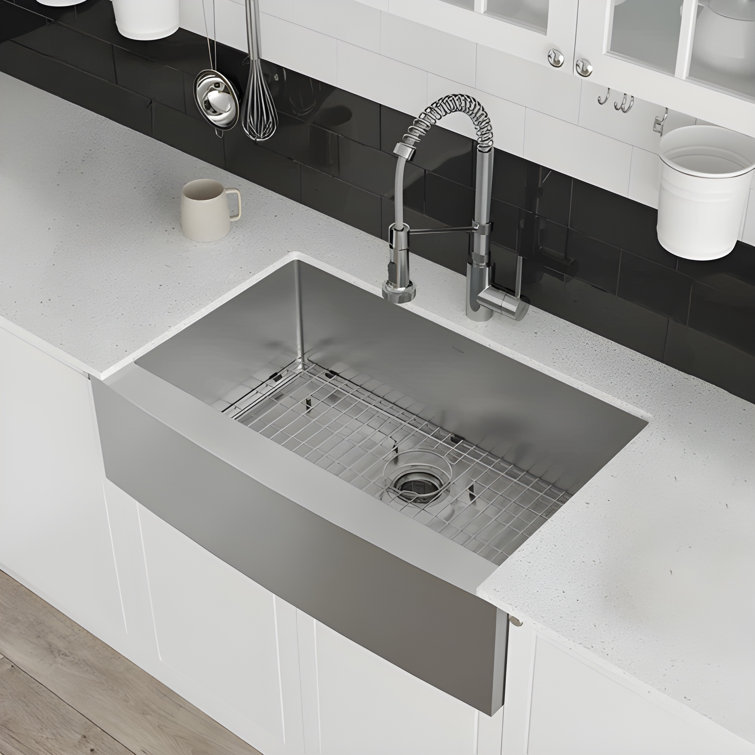 33" L x 21" W Stainless Steel Undermount Apron Kitchen Sink with Grid and Strainer