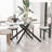 Carlinda Glass Dining Table for 4-6 People, Rectangular Kitchen Table with Cross Metal Legs, Modern Dining Table for Small Spaces-435729853