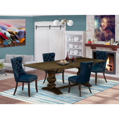 5 Piece Dining Table Set Includes a Rectangle Wooden Table with Removable leaf and 4 Padded Chairs, 42x92 Inch, Distressed Jacobean