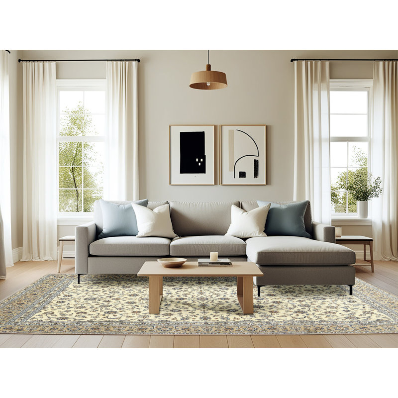 Laine orientale beige/Tapis décoratif grise, Rectangle 6 pi x 9 pi