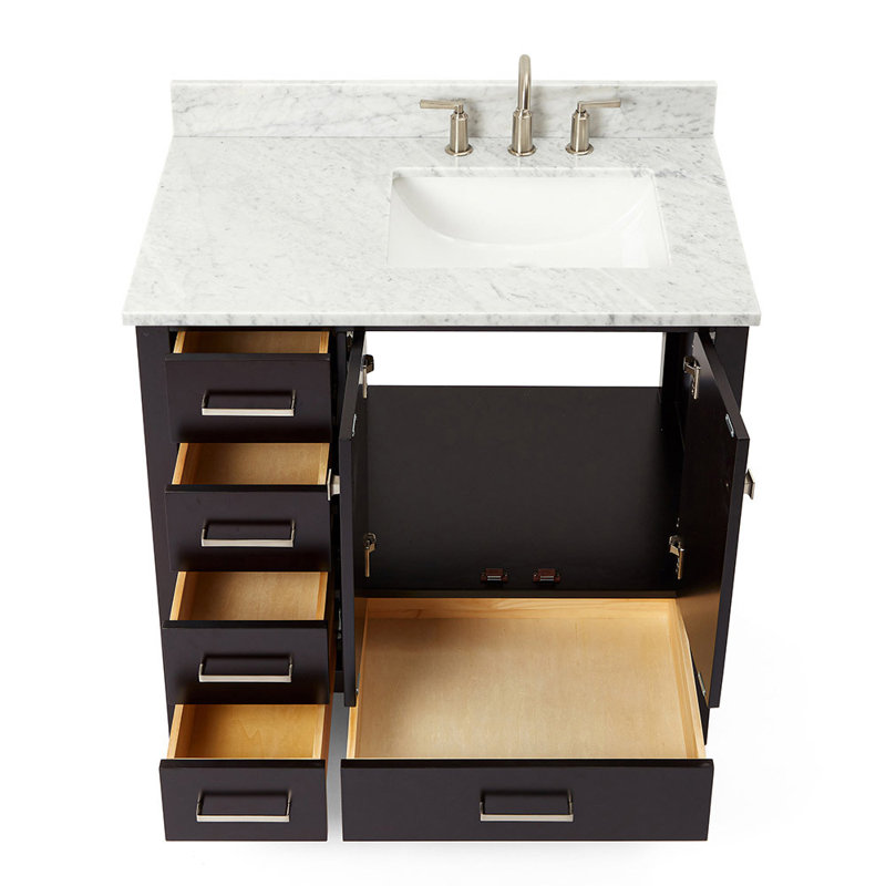 Flynt 37'' Single Bathroom Vanity with Carrara Marble Top, Espresso