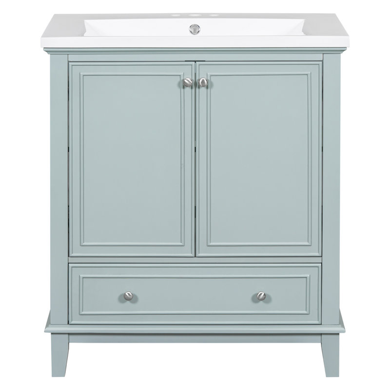 Ensemble de meuble-lavabo 30 po avec lavabo, armoire de salle de bain multifonctionnelle avec portes et tiroir, cadre solide et panneau de fibres à densité moyenne (vert)