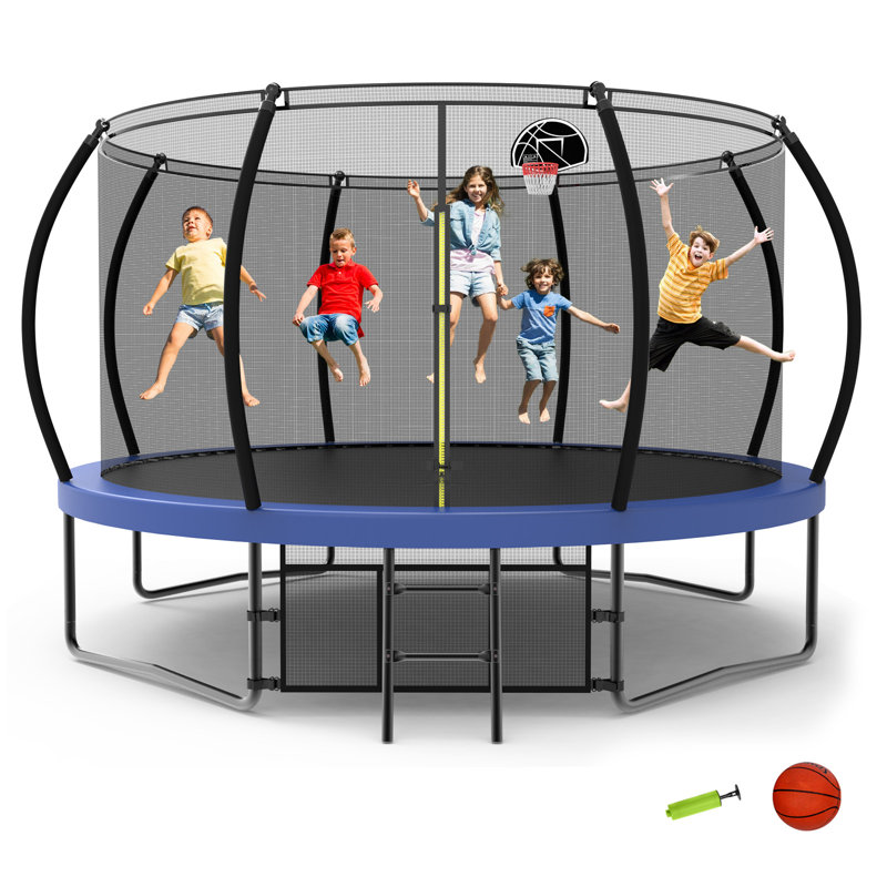 Sapphome Round Backyard Trampoline with Safety Enclosure, Blue/Black