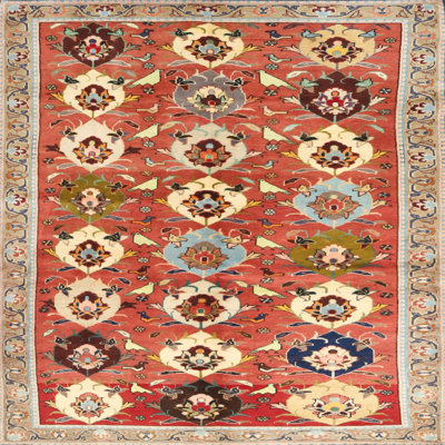 Tapis gris / vert olive / rouge Louroukina