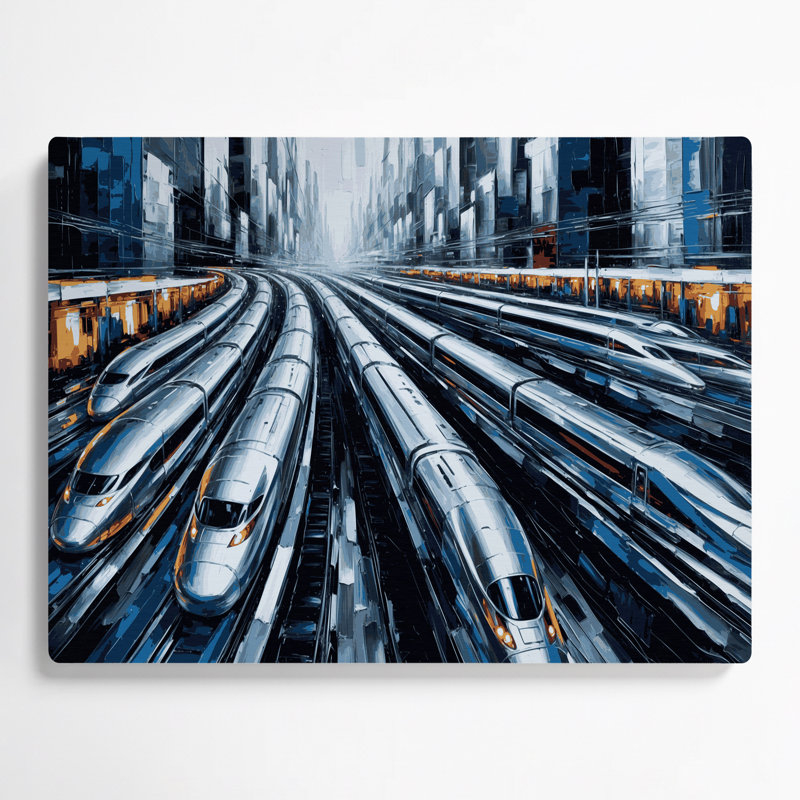 Transport, train moderne à grande vitesse, art mural en métal gris, 20" H x 30" W x 0.05" D