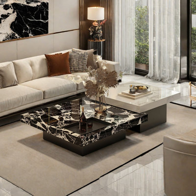 Luxury-modern square granite slab coffee table