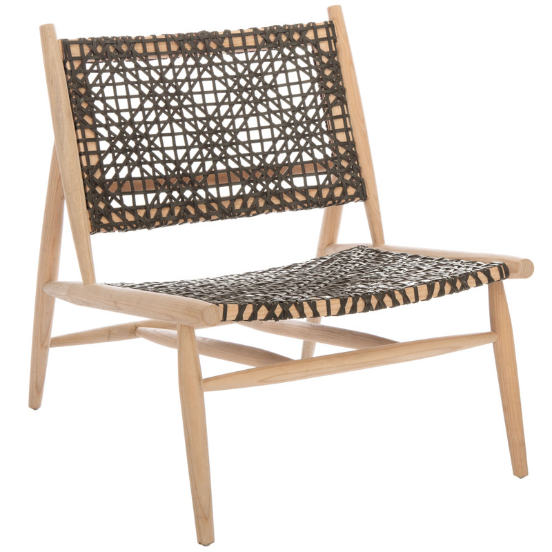 Chaise d'appoint à dossier tissé Kazbah, Cuir véritable brun / pieds naturels