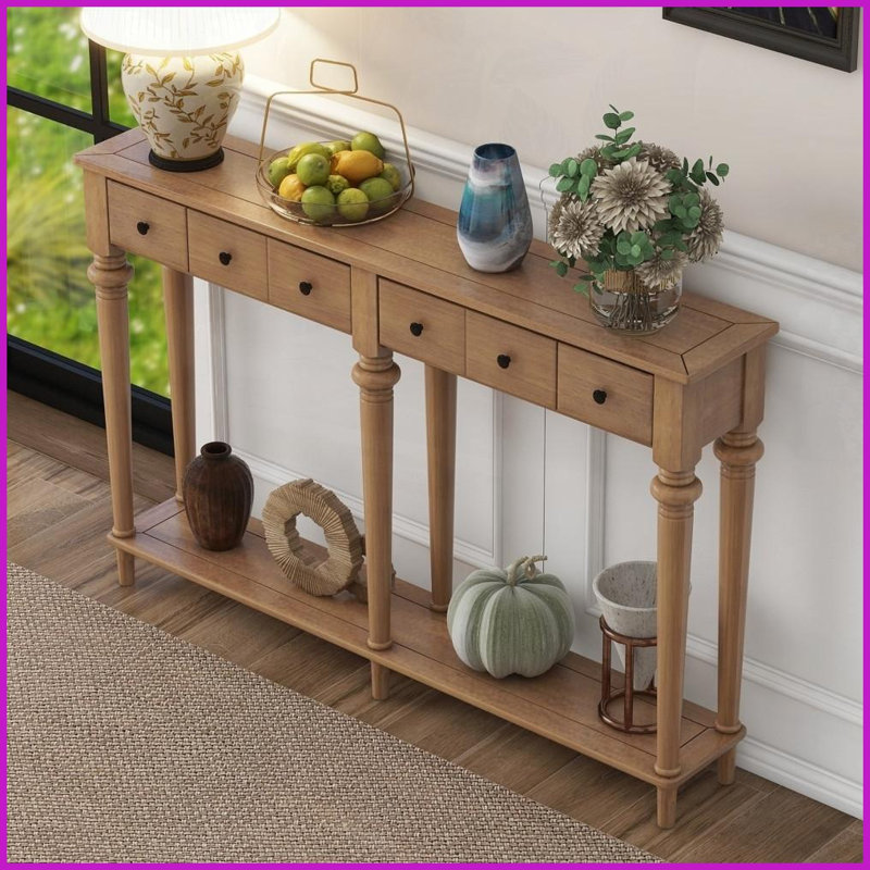 Table basse vintage en bois de pin avec 4 tiroirs Tablette ouverte - Facile à nettoyer, peu encombrante pour le vestibule du salon