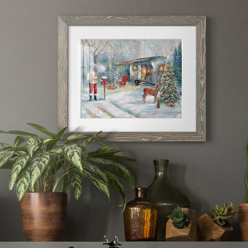 «Santa's Hideaway» par J Paul - reproduction d'art sur papier encadrée, Cadre en papier gris, H 20 po x l 17 po x P 1,5 po