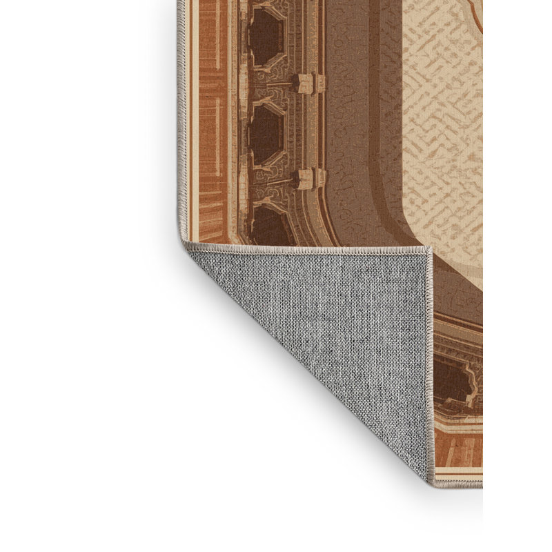 Machine Washable Paitlyn Lima Plaza Mayor Vintage Vintage Look Rug in Brown – Beige Binding, 8x12