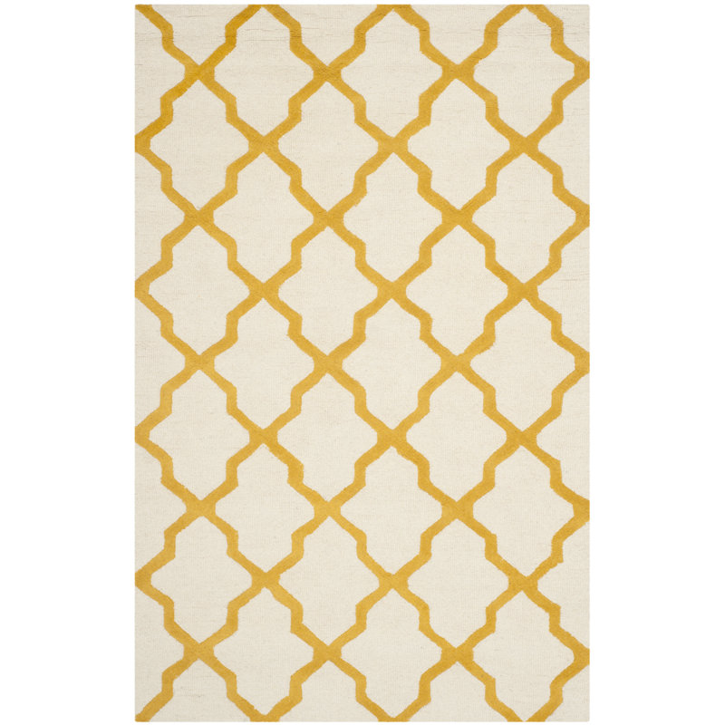 Cannen Hand Tufted Wool Geometric Rug, Rectangle 4' x 6', Ivory/Gold