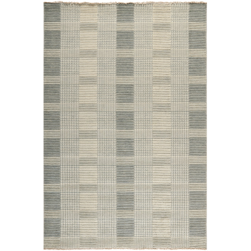 Tapis gris/ivoire en laine noué la à la main, Rectangle 4 pi x 6 pi