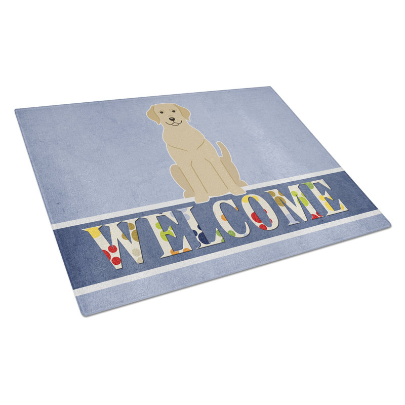 Planche à découper jaune labrador en verre trésors caroline Welcome Dog, Jaune