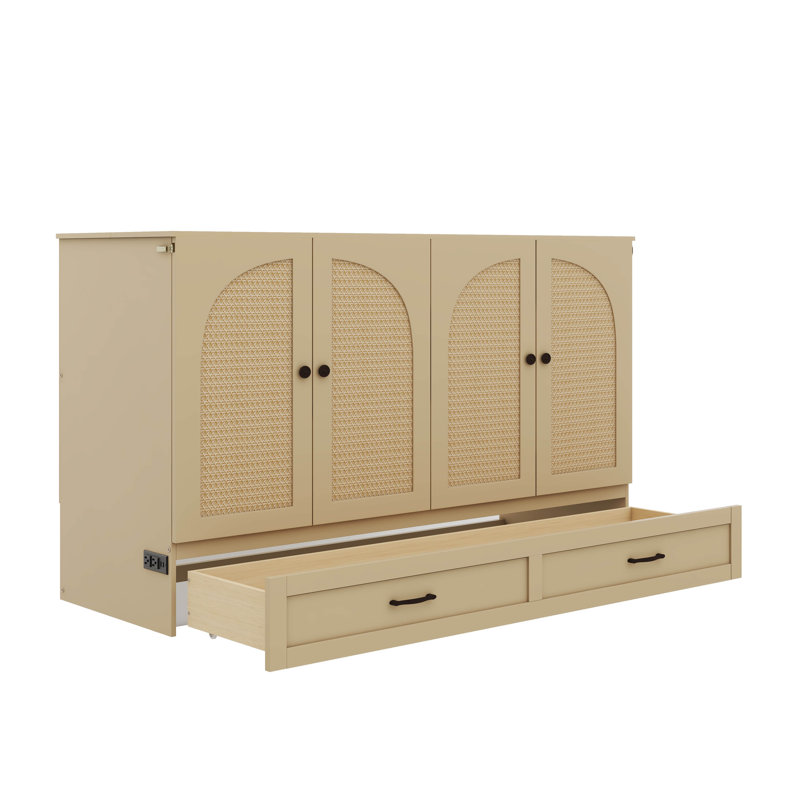 Grand lit escamotable avec grands tiroirs de rangement, lit mural peu encombrant pour la maison, la chambre d'amis ou le studio, doré