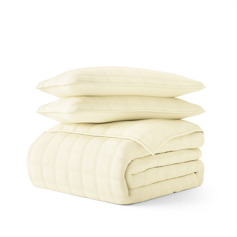Yellow Twin Microfiber Quilt Set with Pillow Sham