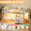 Lit mezzanine simple bas avec tiroirs de rangement et cadre à lumières DEL en métal avec bibliothèque et tringle