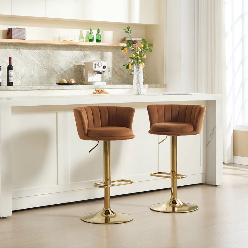 Tabourets de bar, avec repose-pieds chromé et base pivotante à hauteur réglable en velours mécanique et tabouret de bar simple