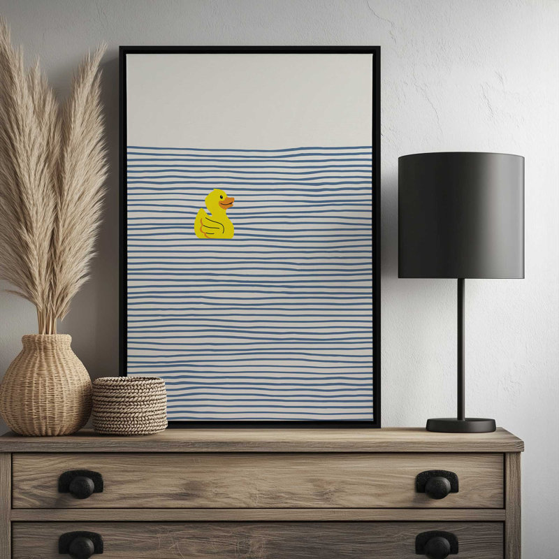 Reproduction d'art «Yellow Ducky» par Little Dean, Noir, Cadre flottant, H 16 po x l 12 po