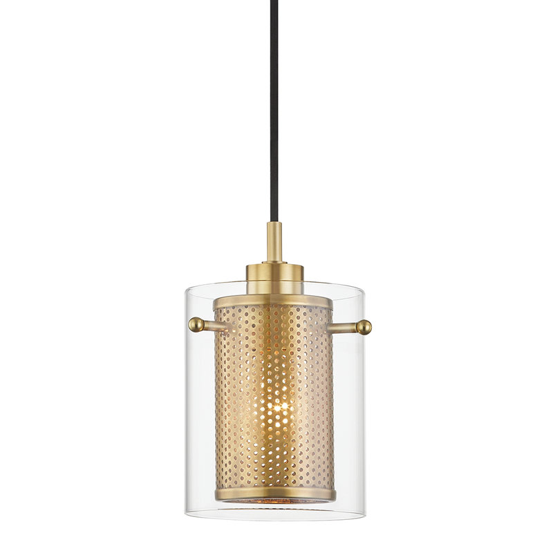 Luminaire suspendu cylindrique simple à 1 lumière Elanor, Laiton vieilli