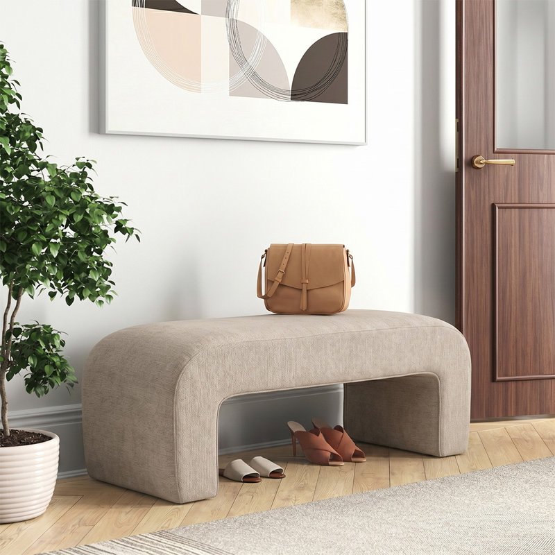 Ichika 47" W Upholstered Bench, Khaki