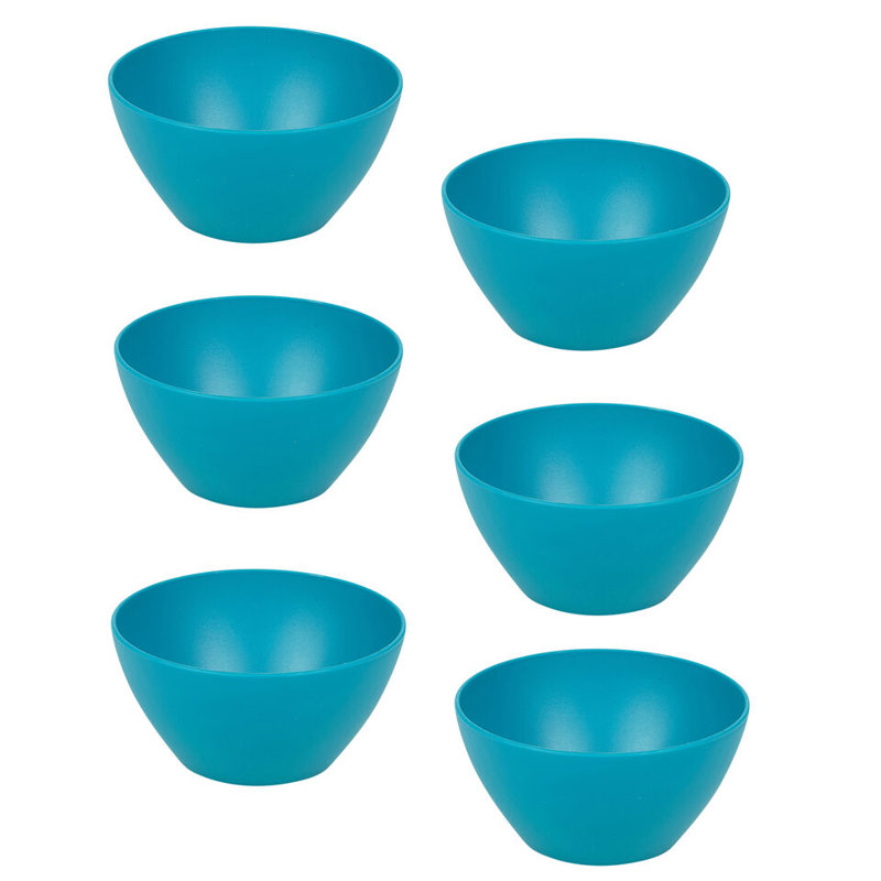 6x High Quality Small Deep Round Reusable Solid Colour Plastic Dinner Bowls, Teal