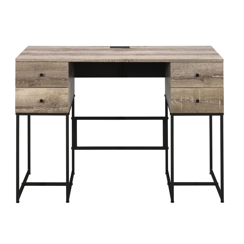 Bureau rustique en chêne et noir avec 4 espaces - Port pour commodité