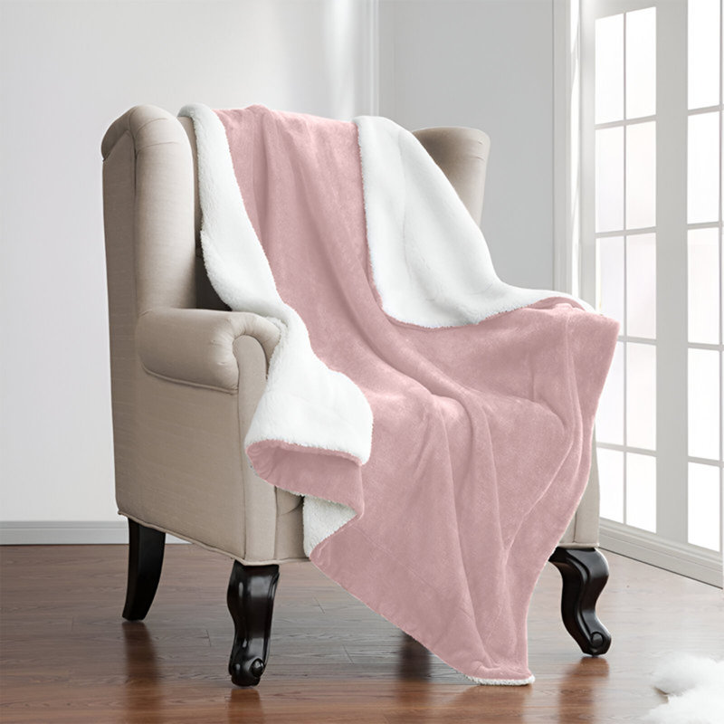 Kaylie Soft Sherpa Fleece Fur Thick Dual Sided Reversible Blanket Throw, 150cm x 200cm, Pink