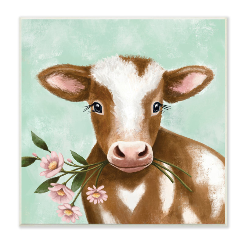 Bébé vache - impression, Plaque murale, H 12 po x l 12 po x P 0,5 po