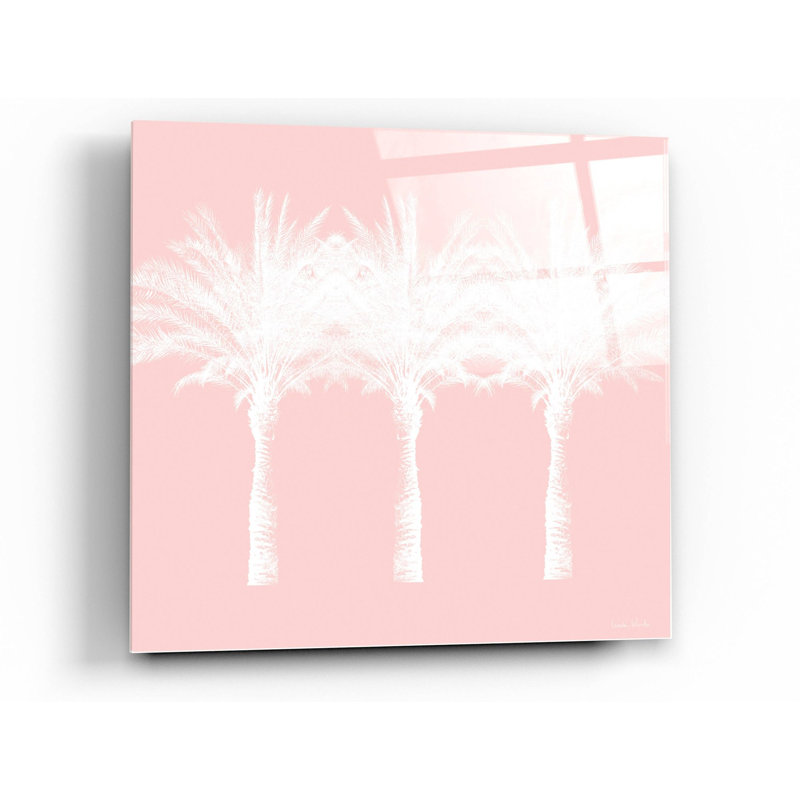 «White and Pink Palm Trees» par Linda Woods, art mural en verre acrylique, H 24 po x l 24 po x P 0,12 po