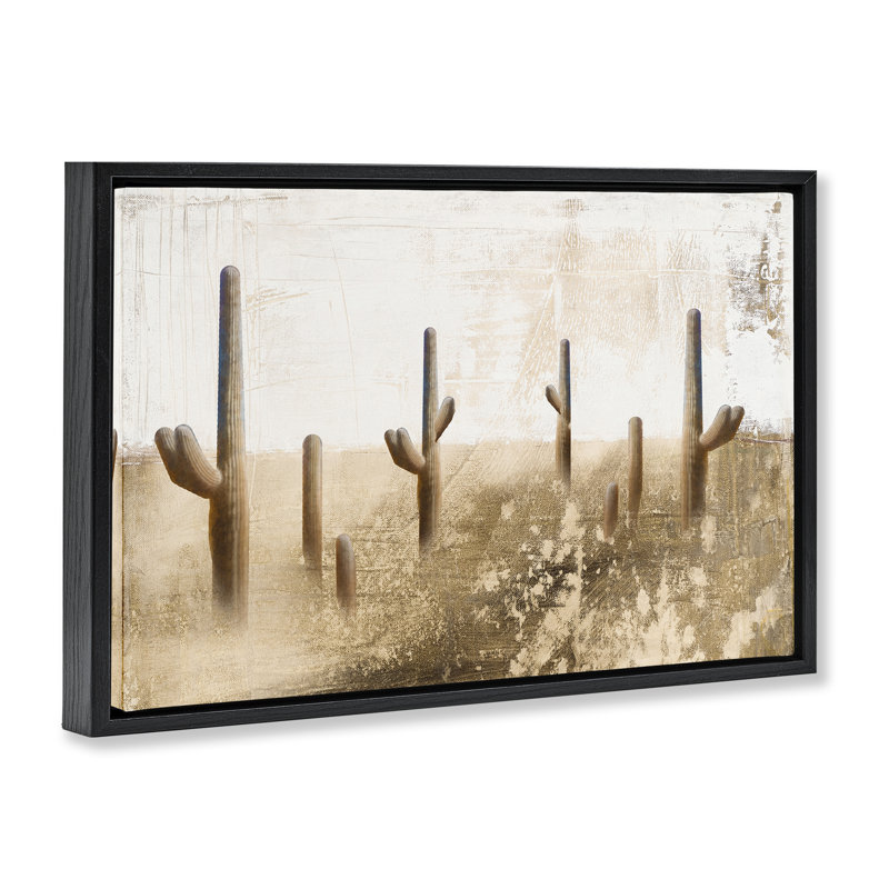 Sepia Cacti Field Brown Framed Floater Canvas by Dan Meneely, Jet Black Floater Frame, 21" H x 31" W
