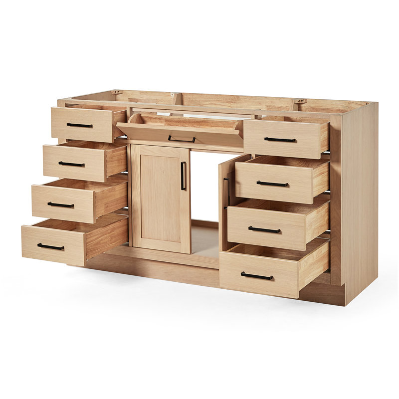 60" Single Sink Bathroom Vanity, Natural Oak, Matte Black