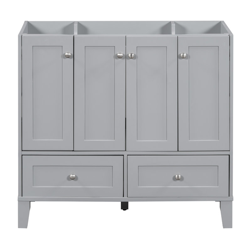 Meuble-lavabo de salle de bain sans comptoir, armoire de rangement de salle de bain en bois massif seulement, meuble-lavabo autoportant avec 4 portes à fermeture douce et 2 tiroirs