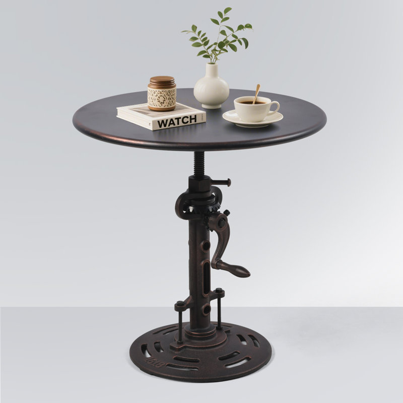 Vintage End Table With Handle Crank Industrial Bar Table Iron Top Dia19.7", Copper