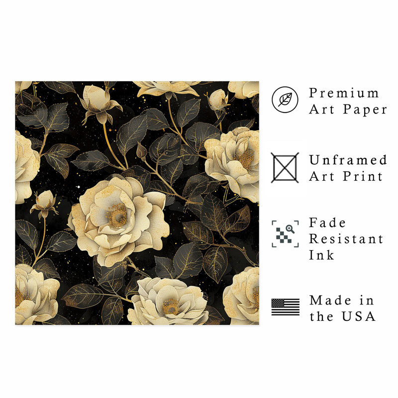 «Floral Luxe Roses VI», reproduction d'art moderne sans cadre, H 24 po x l 24 po