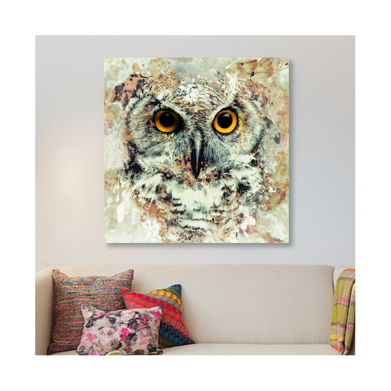 " Owl II " by Riza Peker, 18" H x 18" W x 1.5" D, Wrapped Canvas
